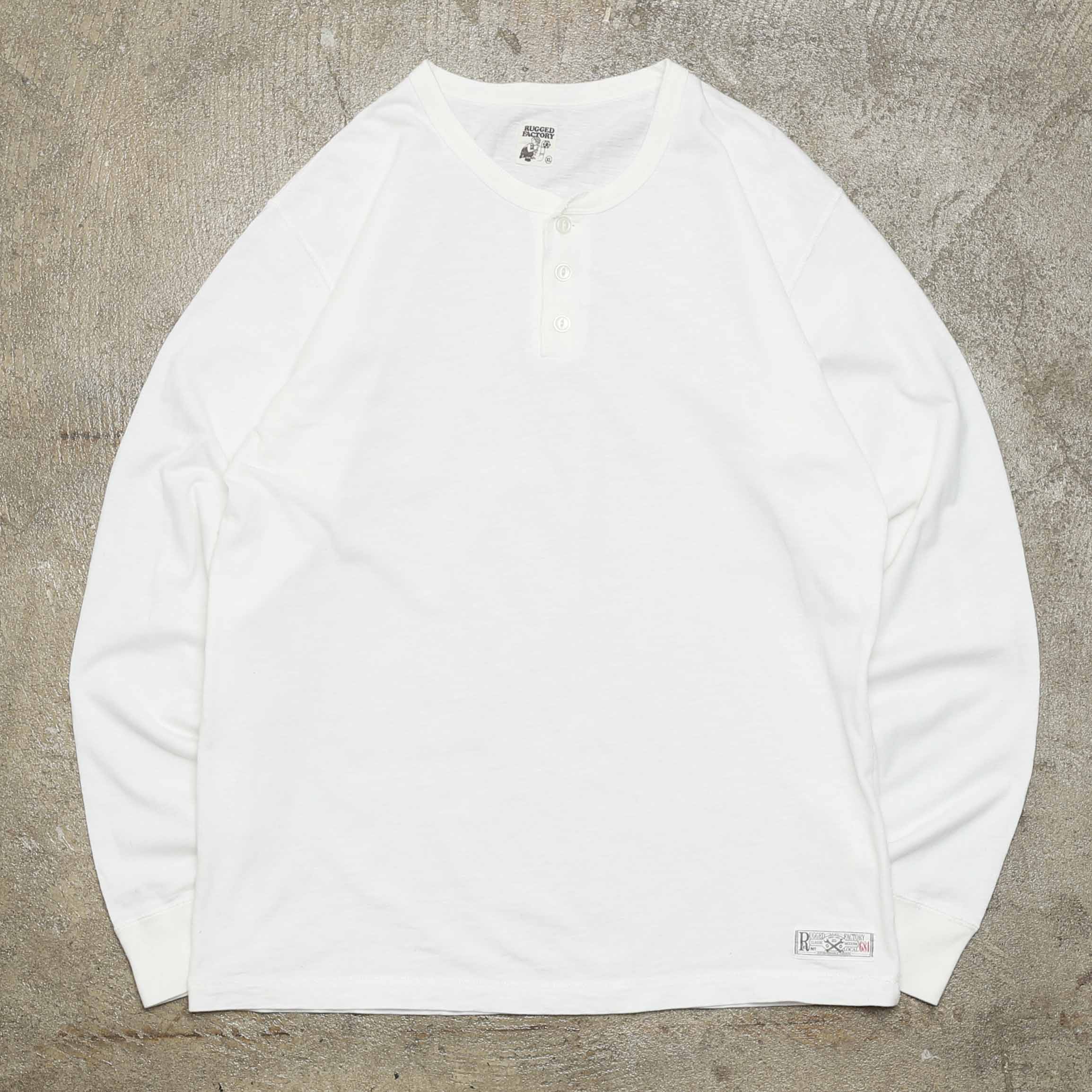 RUGGED FACTORY HENLEY NECK L/S TEE - WHITE
