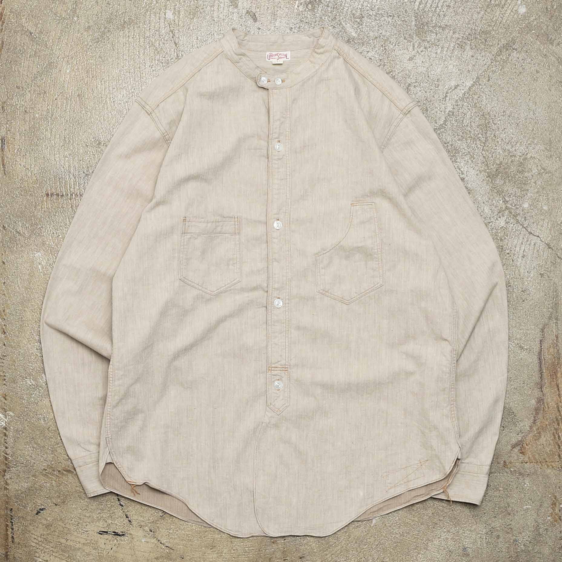 FREEWHEELERS UNION SPECIAL OVERALLS CHINA COLLAR L/S SHIRT - BEIGE