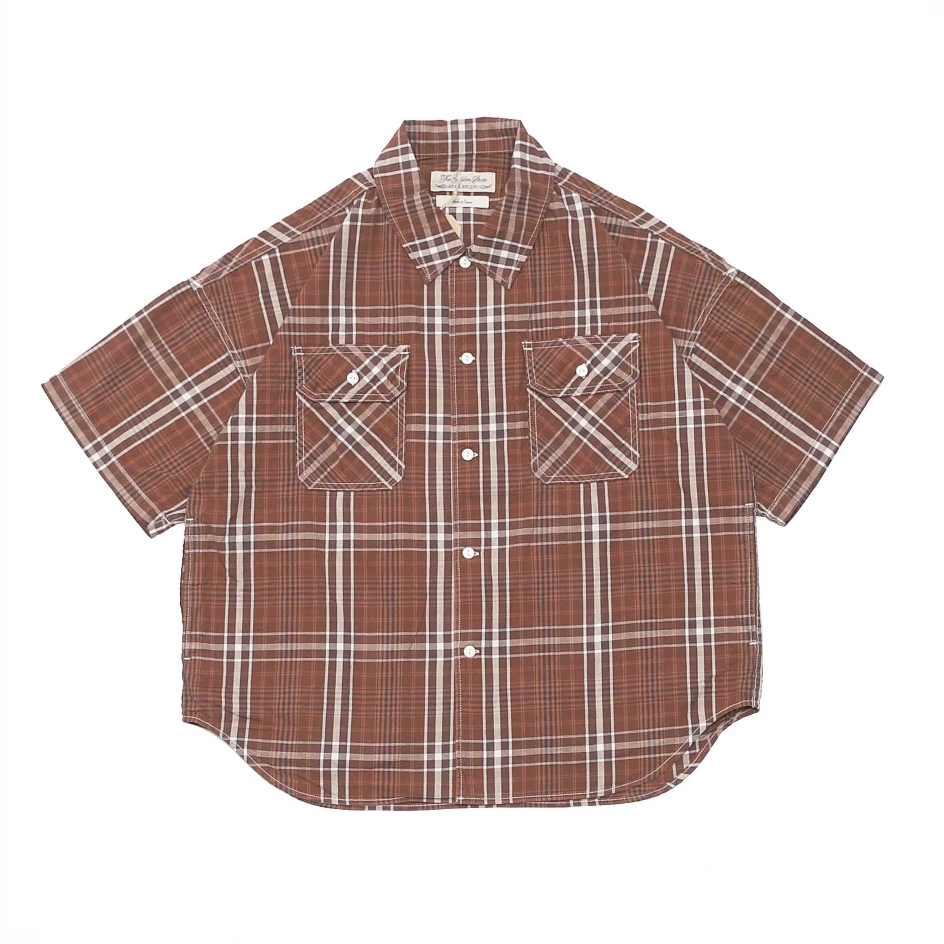 TWILL CHECKED MILITARY S/S SHIRT - BROWN