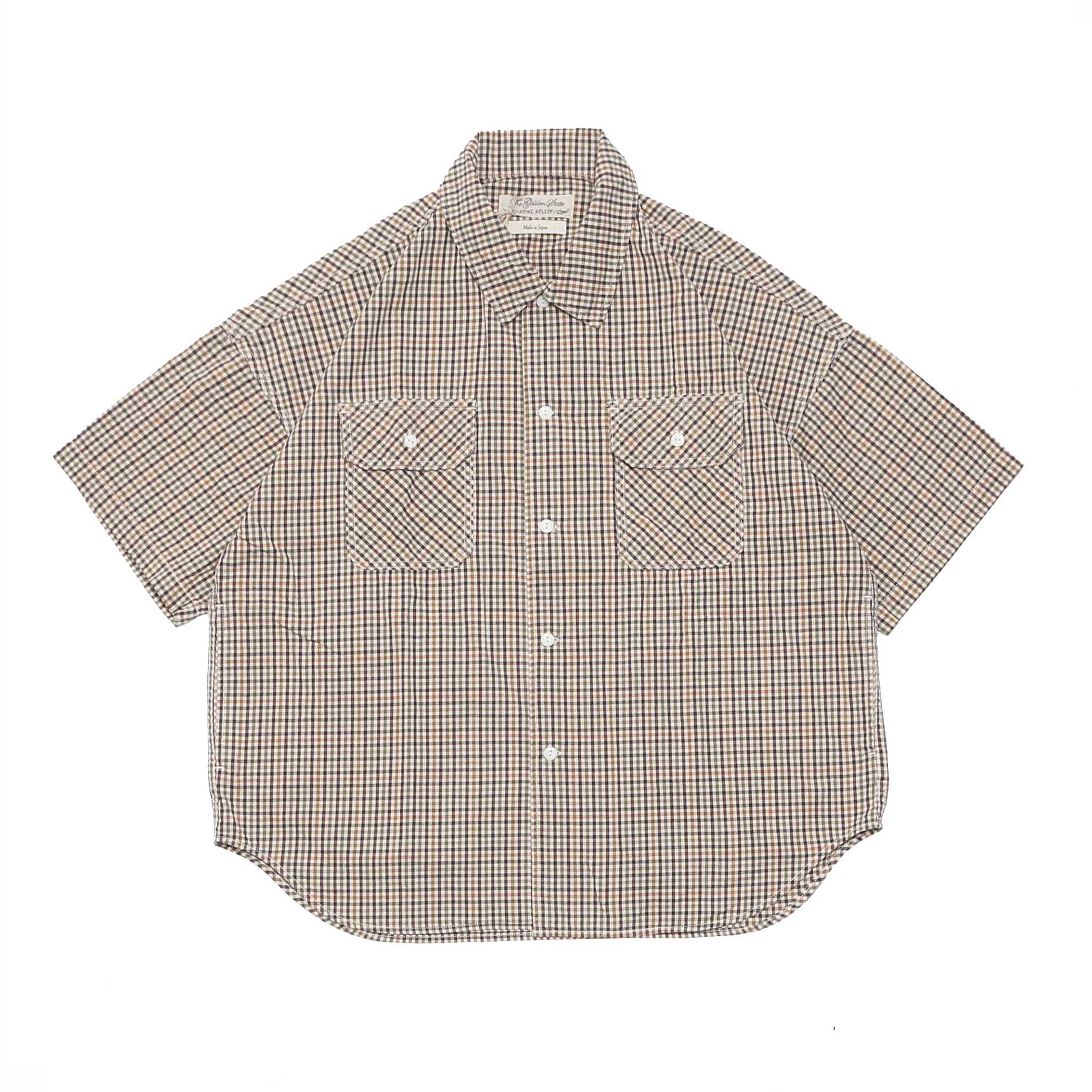 TWILL CHECKED MILITARY S/S SHIRT - BEIGE