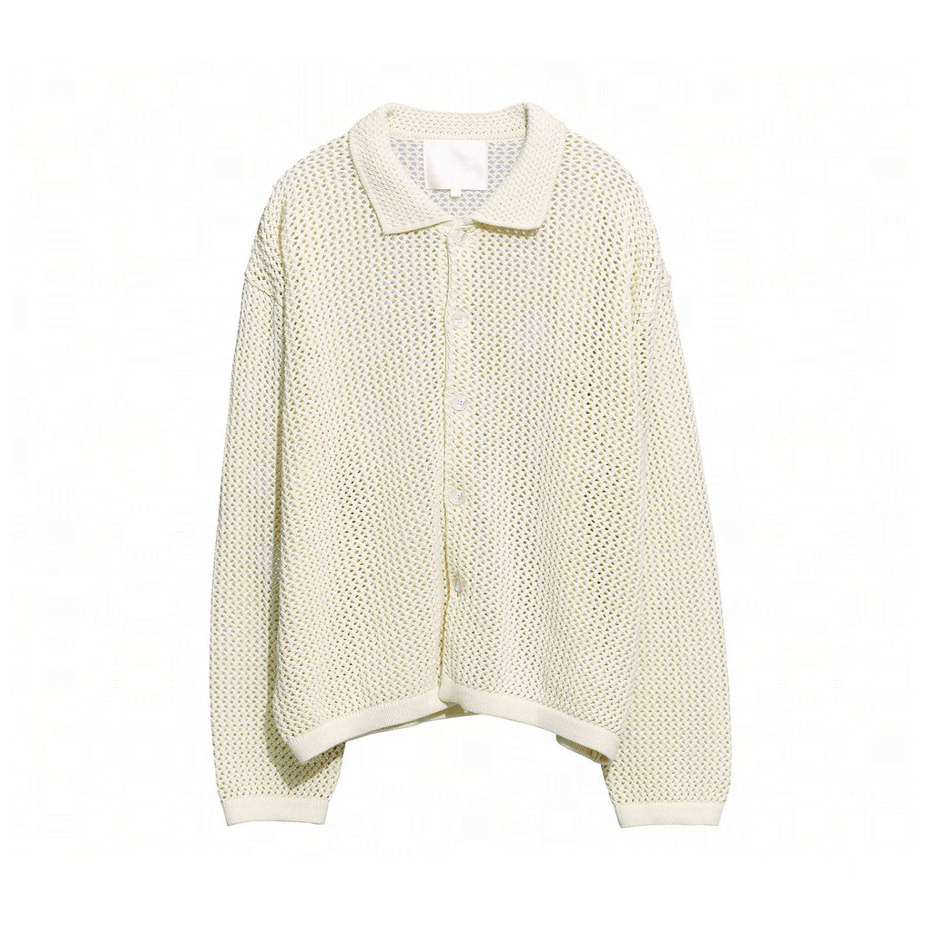 NETTED COLLAR CARDIGAN - NATURAL
