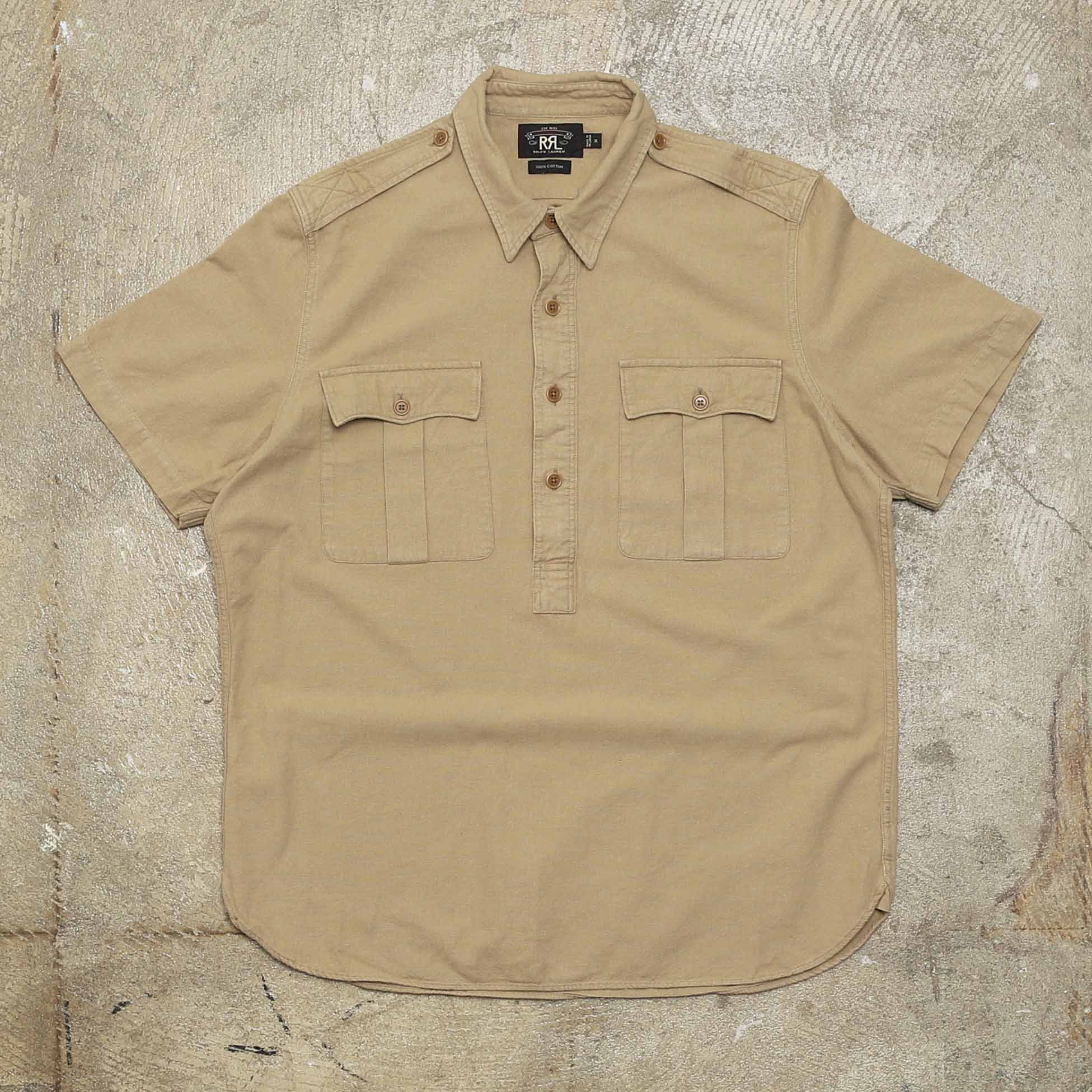 RRL S/S PULLOVER POLO TEE - BEIGE