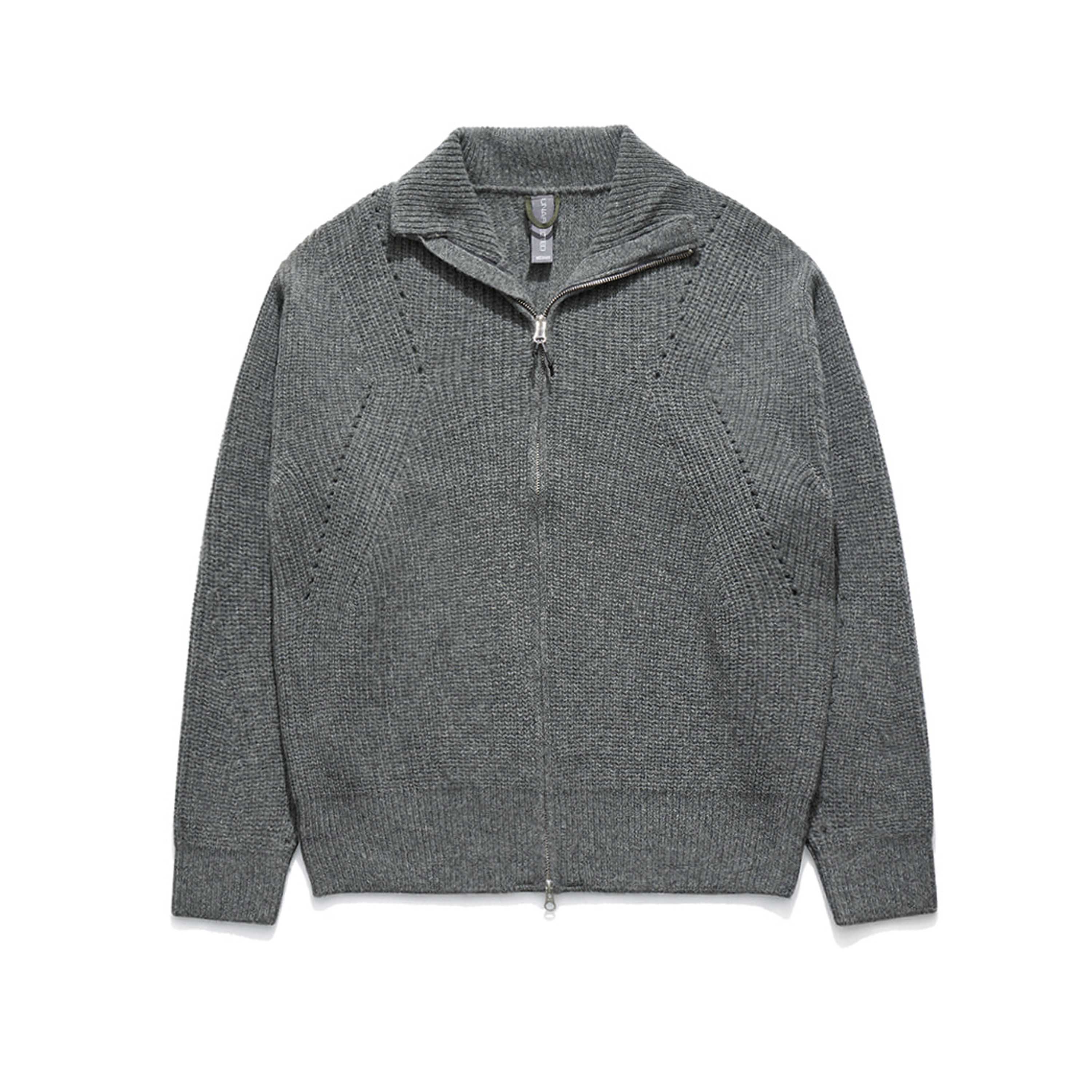 KNITTED ZIP-UP CARDIGAN - CHARCOAL MELANGE