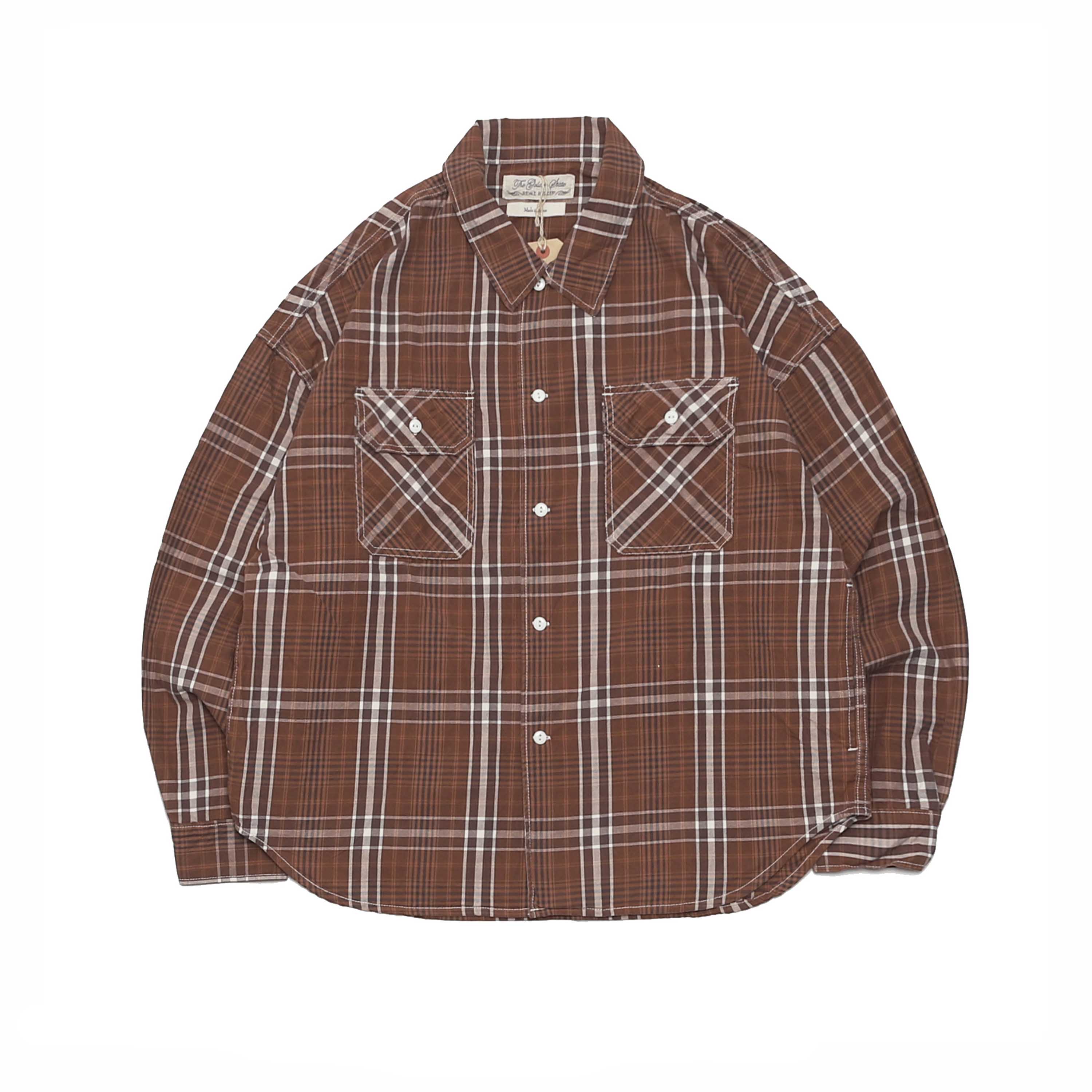 TWILL CHECKED MILITARY SHIRT - BROWN