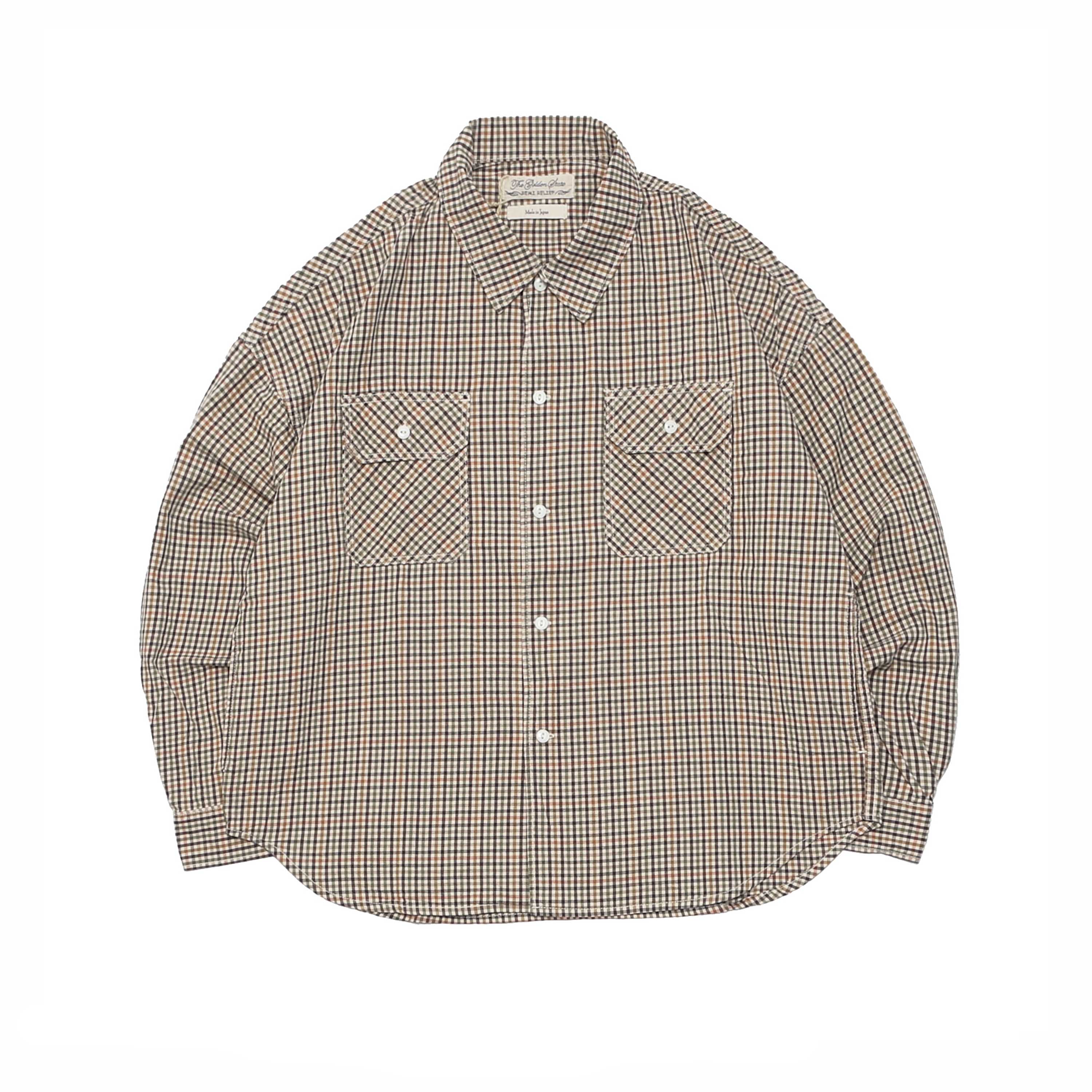TWILL CHECKED MILITARY SHIRT - BEIGE